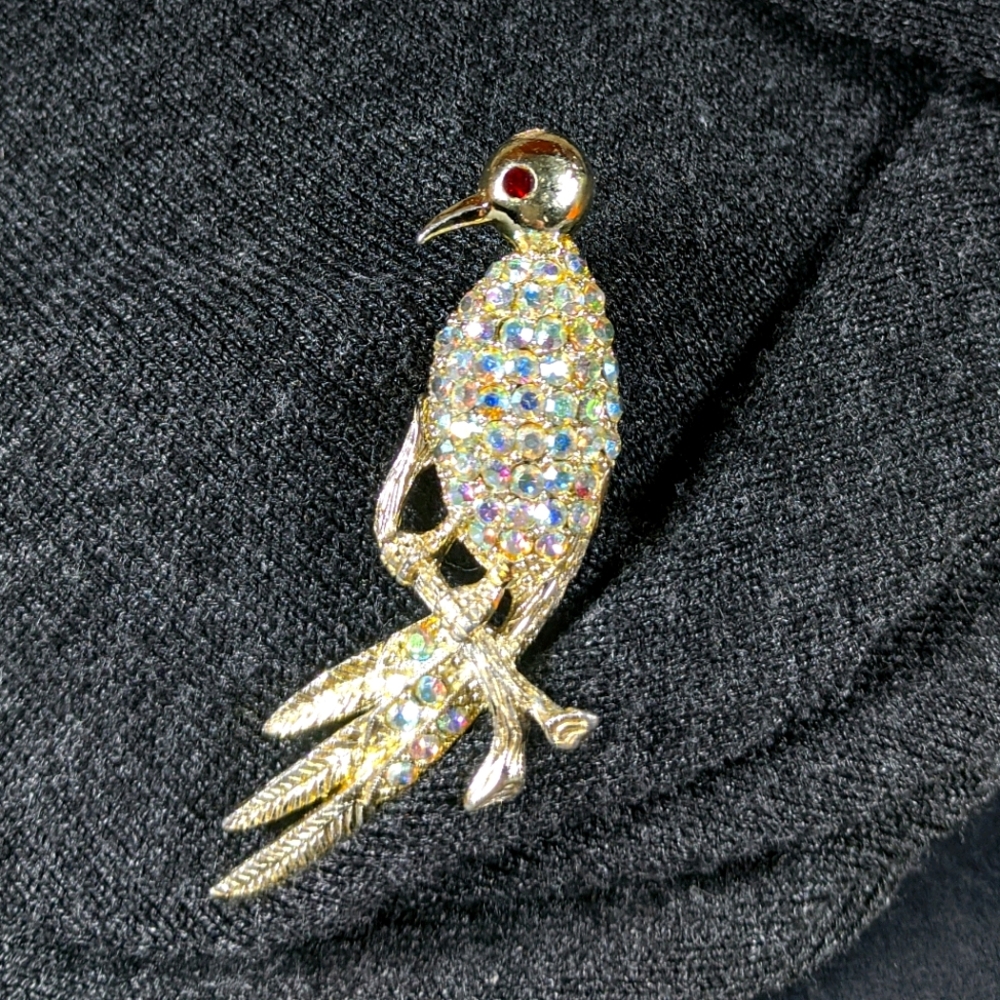 Vintage rhinestone gold tone women's bird …